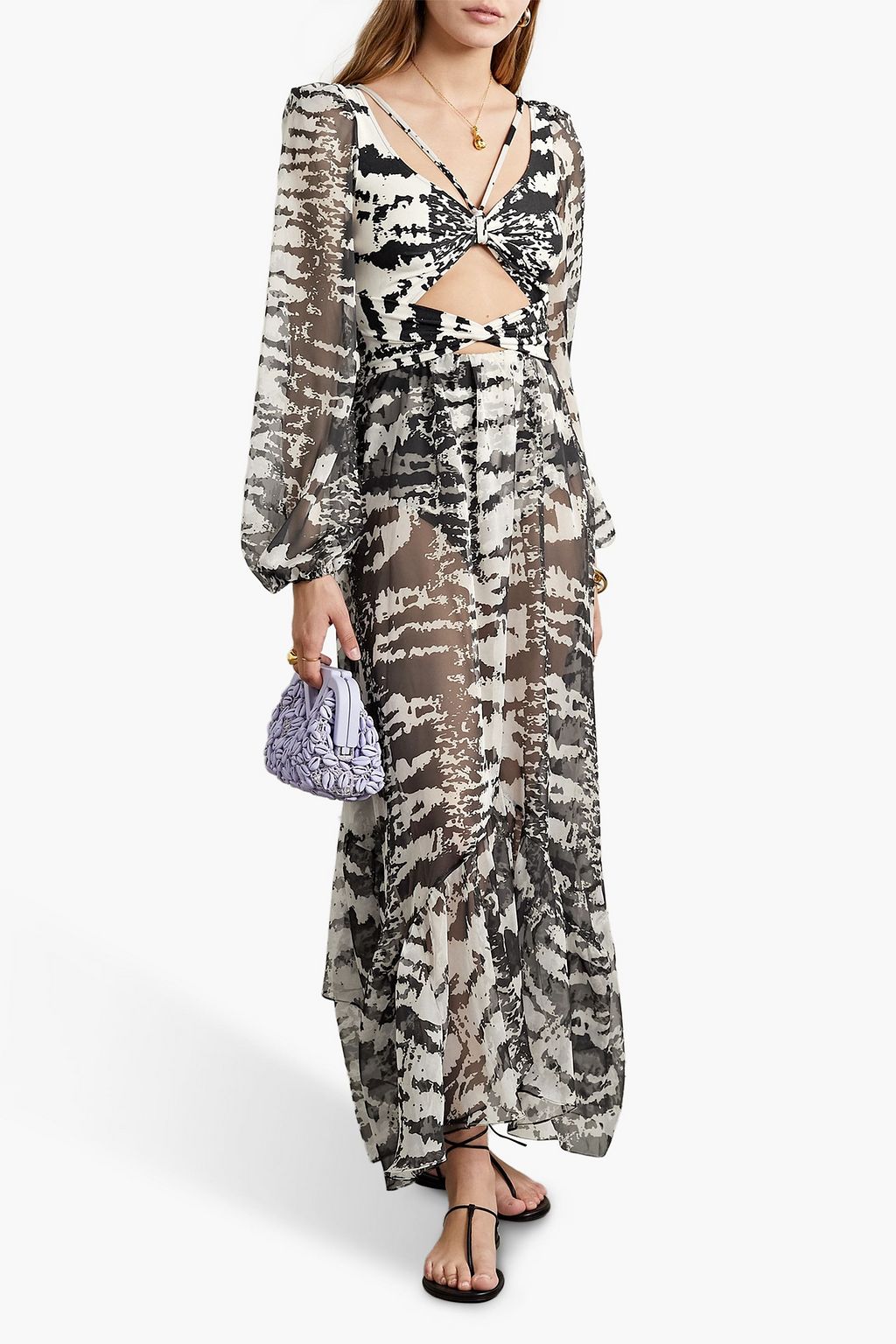PATBO + Alessandra Ambrosio cutout printed stretch-jersey and chiffon maxi dress
