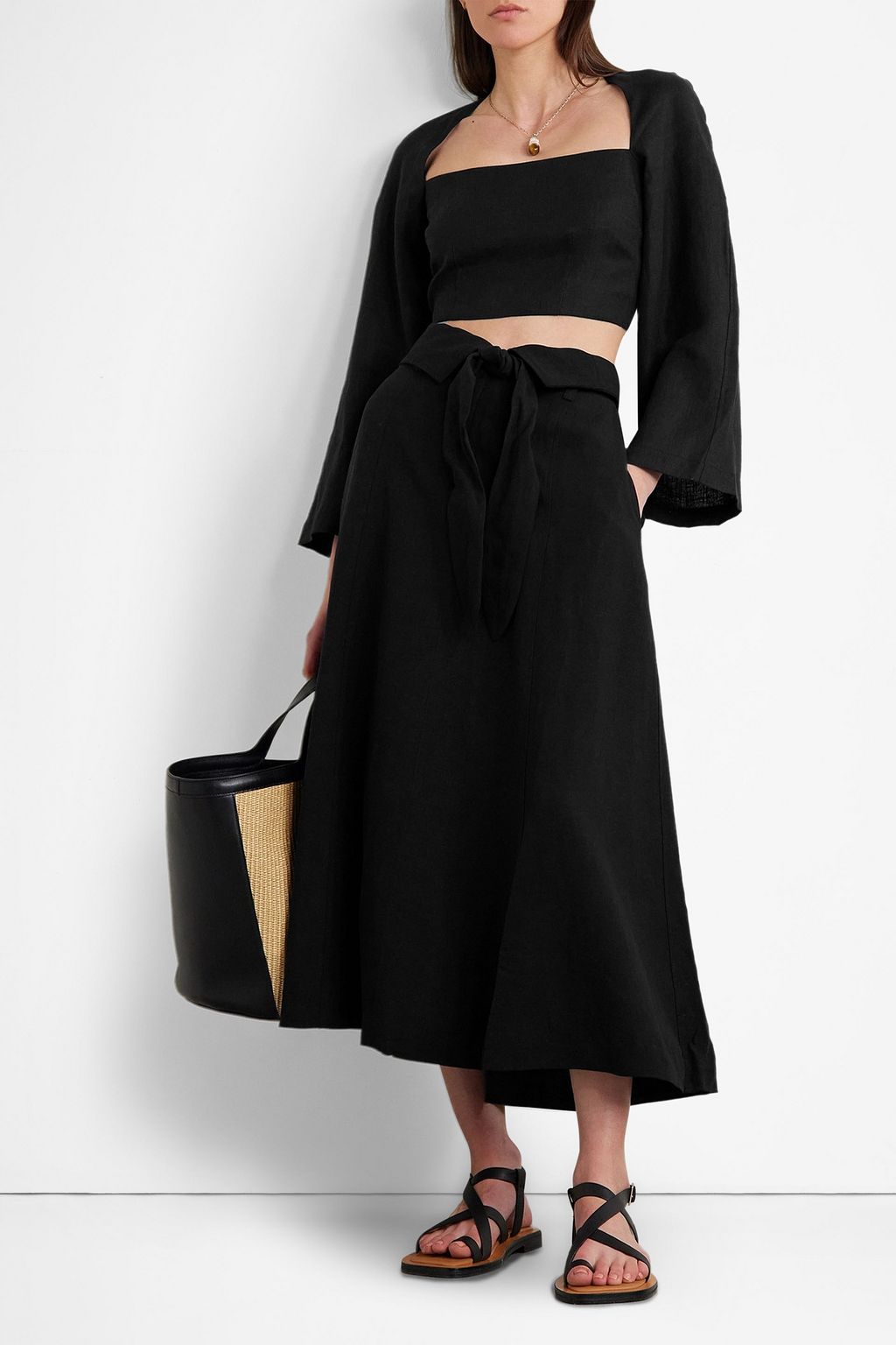 MARA HOFFMAN Anna belted TENCEL™ Lyocell and linen-blend midi skirt