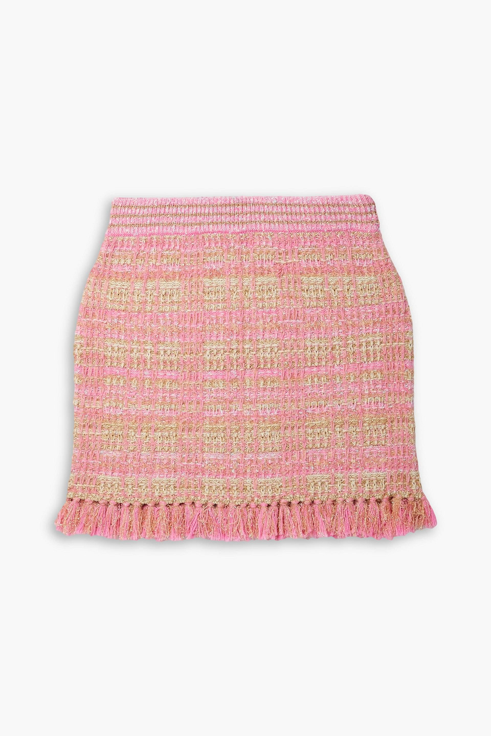 Loveshackfancy Balsam Fringed Metallic Tweed Mini Skirt In Pink