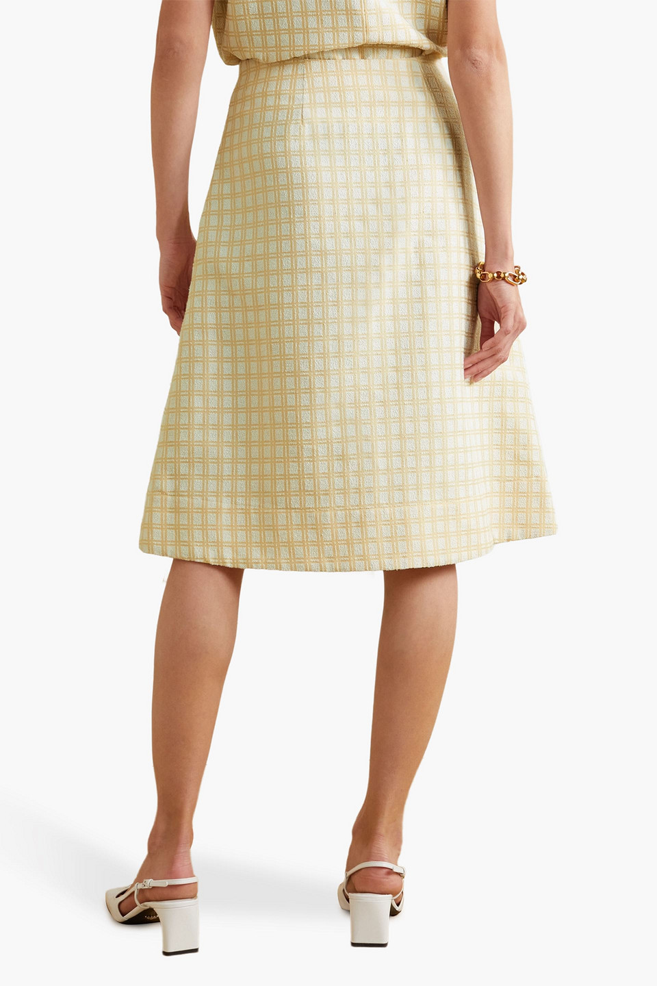 Shop Lisa Marie Fernandez Scalloped Checked Cotton-blend Bouclé-jacquard Skirt In Yellow