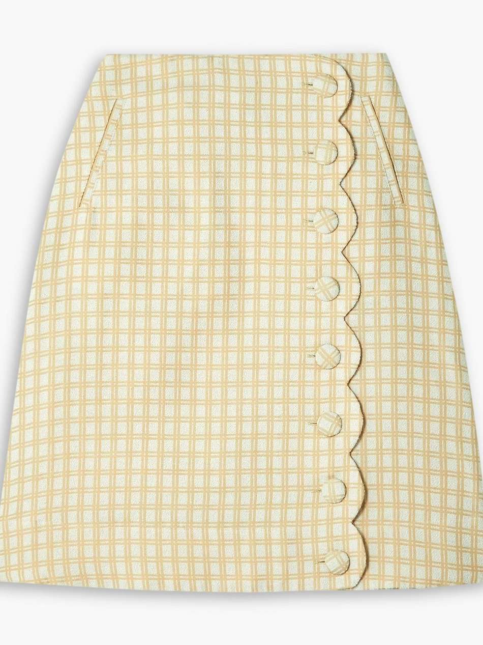 scalloped checked cotton-blend bouclé-jacquard skirt