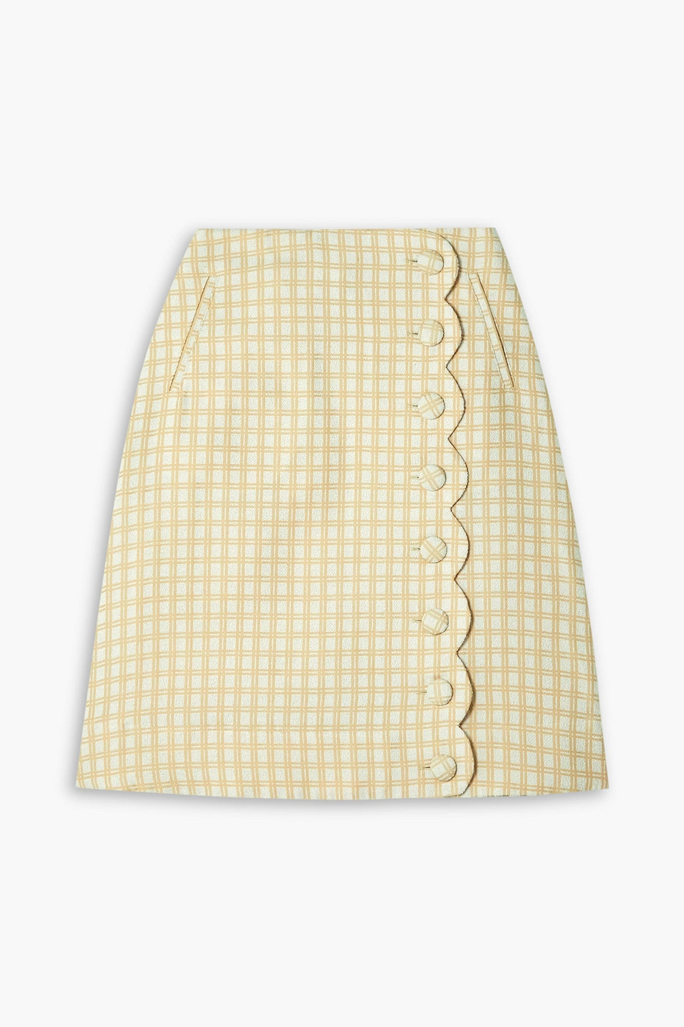 Lisa Marie Fernandez Scalloped Checked Cotton-blend Bouclé-jacquard Skirt In Yellow