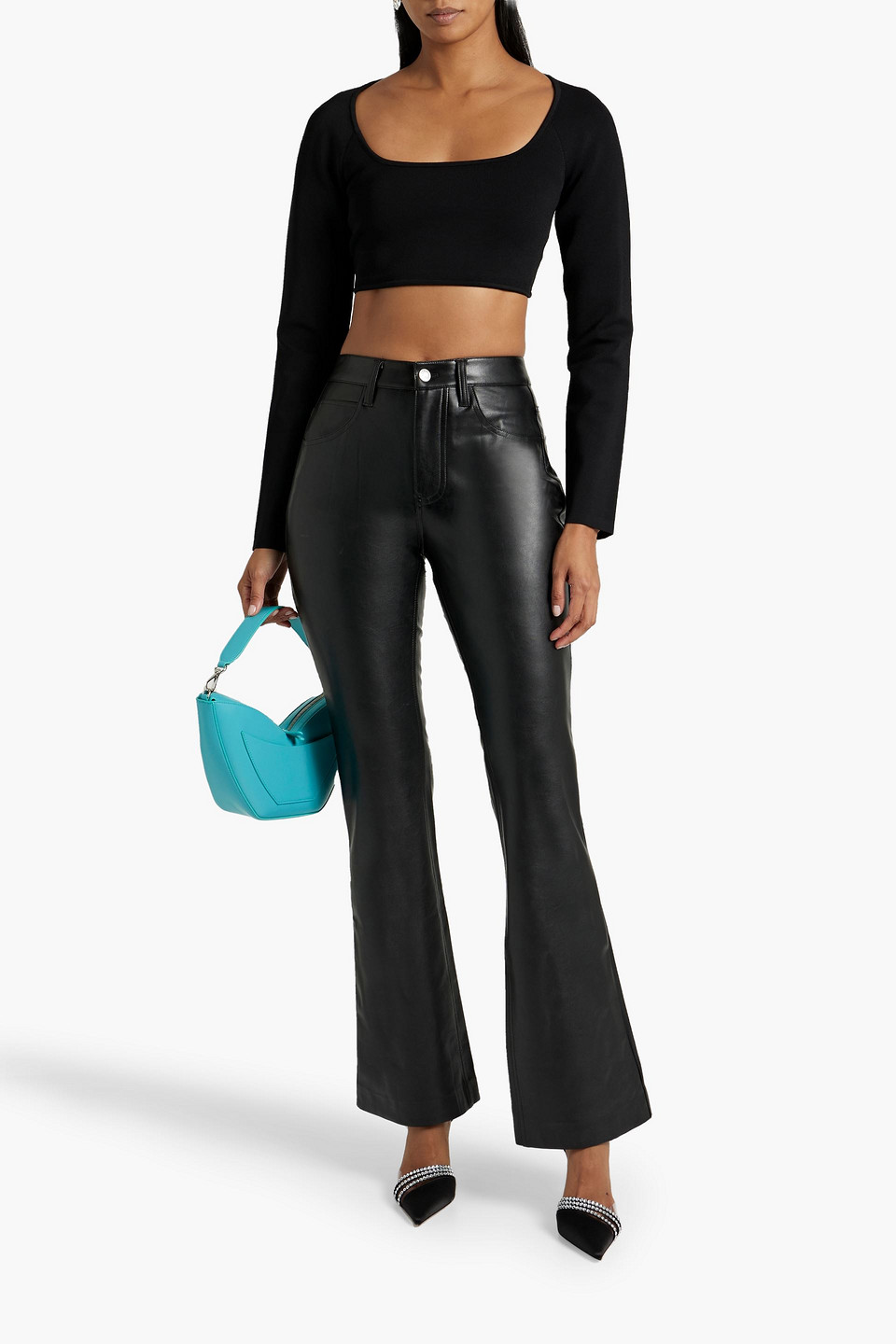 Shop A.l.c Freddie Faux Leather Flared Pants In Black