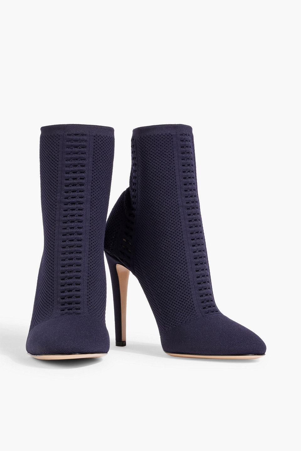 Shop Gianvito Rossi Vires 105 Stretch-knit Sock Boots In Midnight Blue