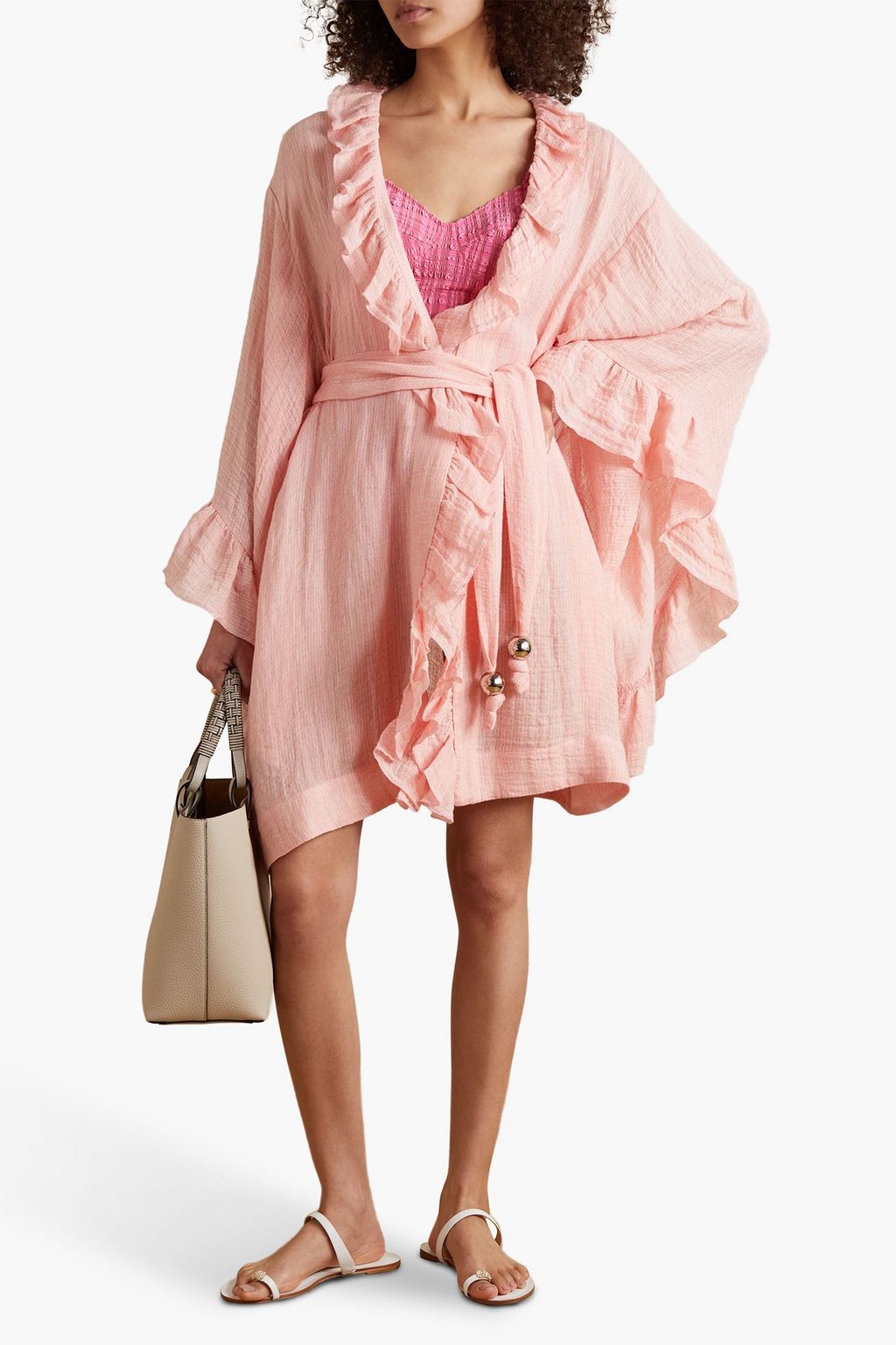 LISA MARIE FERNANDEZ Anita ruffled linen-blend gauze robe