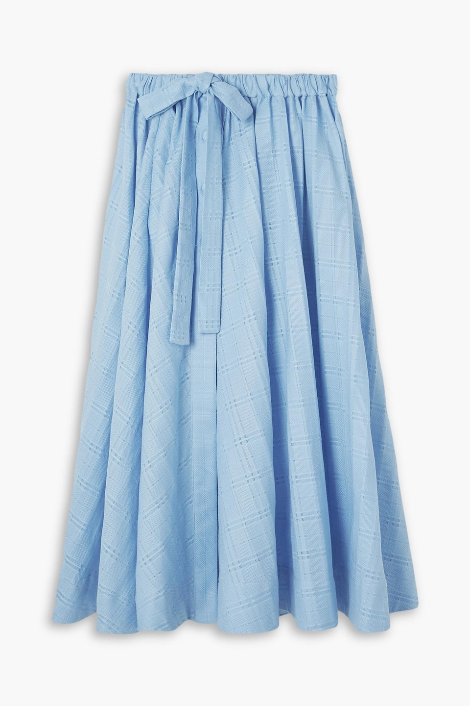 Lisa Marie Fernandez Balloon Checked Cotton-jacquard Midi Skirt In Light Blue