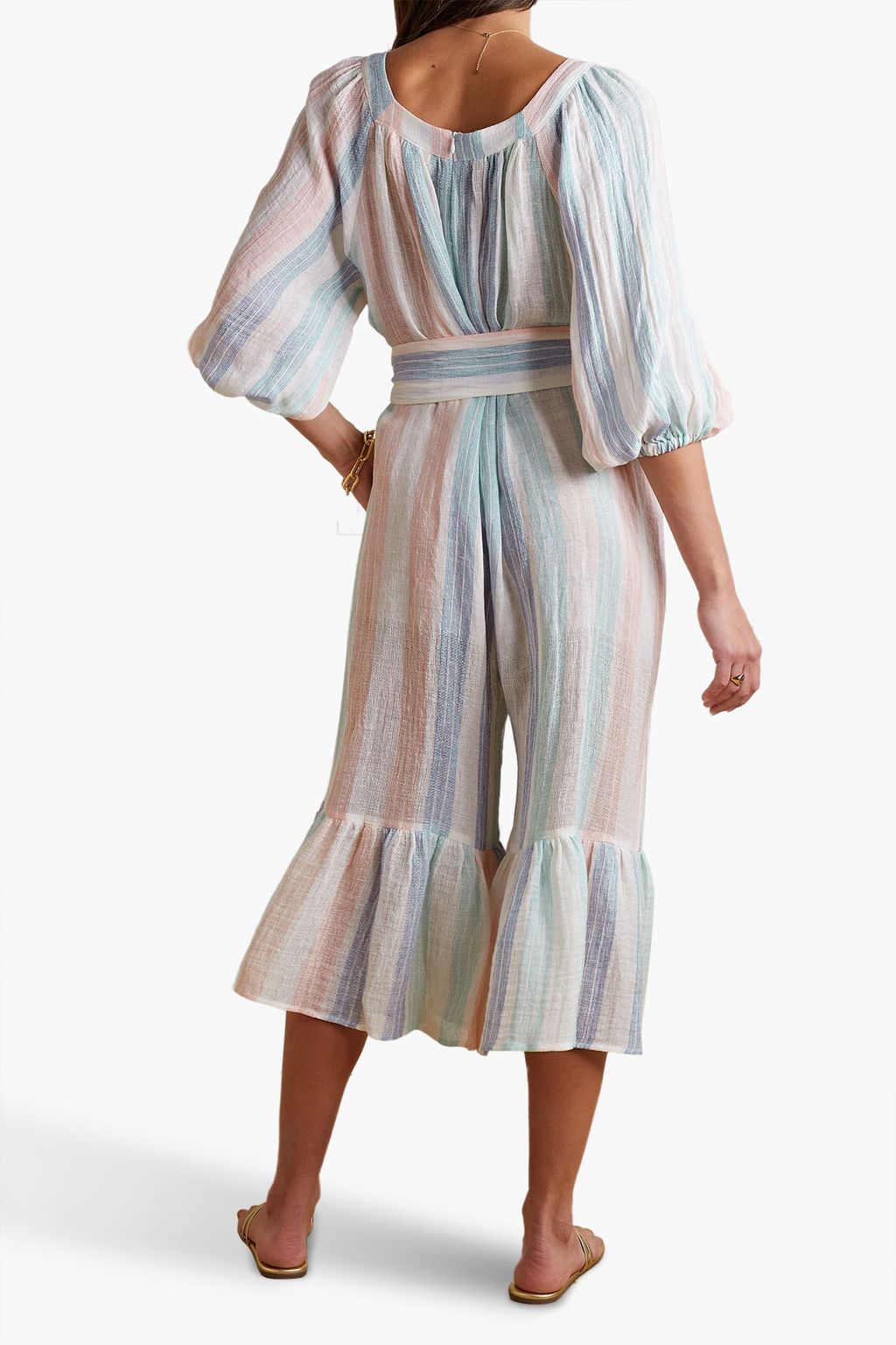 LISA MARIE FERNANDEZ Laure cropped striped linen-blend gauze jumpsuit