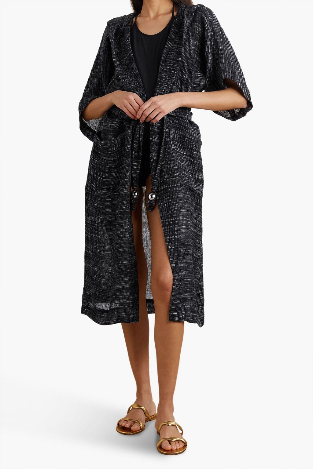 LISA MARIE FERNANDEZ Belted linen-gauze hooded robe