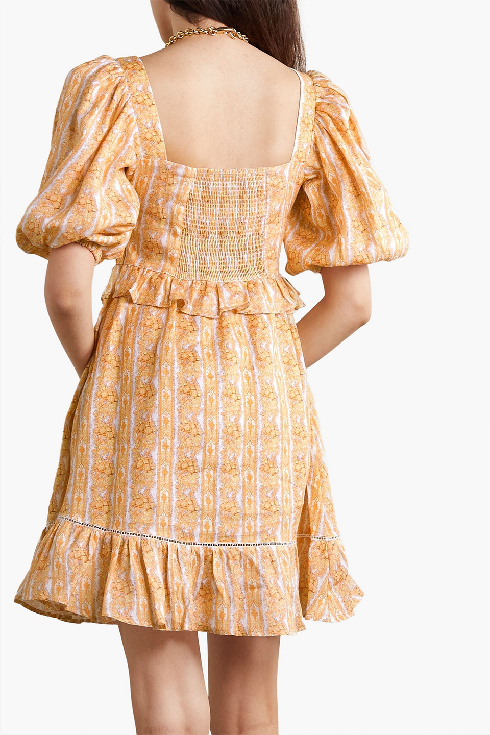 Shop Lug Von Siga Leticia Ruffled Printed Linen Mini Dress In Mustard