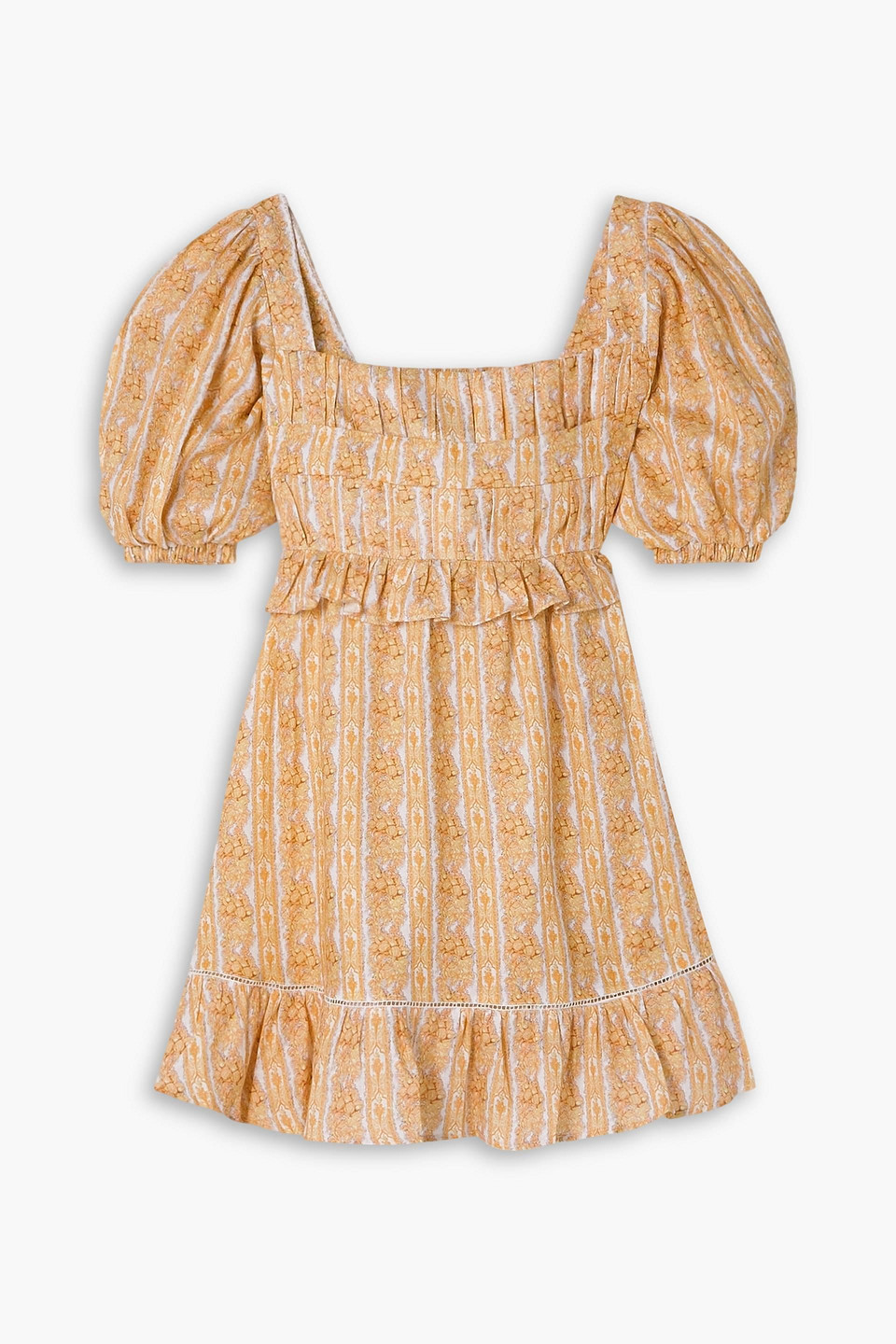 Lug Von Siga Leticia Ruffled Printed Linen Mini Dress In Mustard