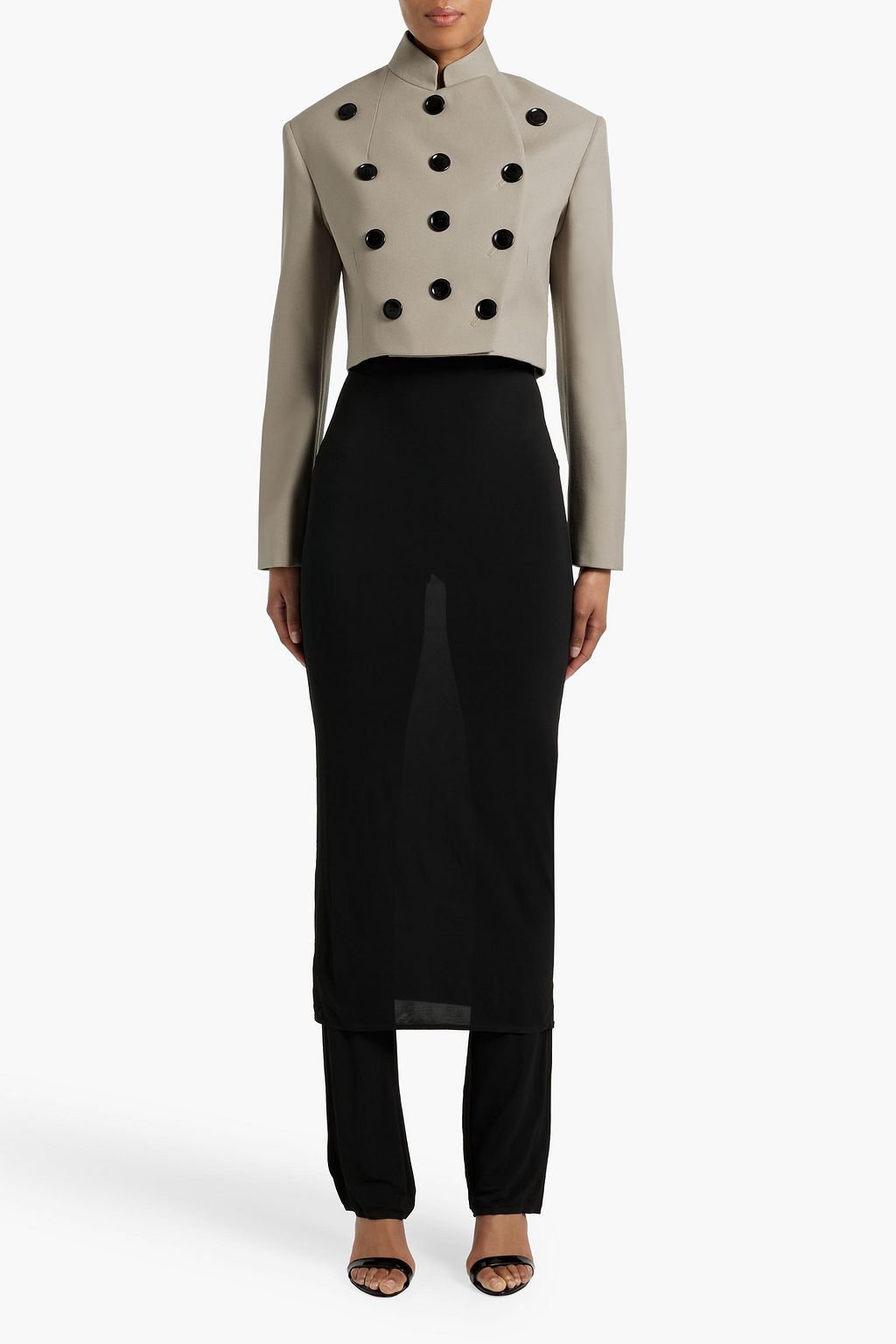 ALAÏA Cropped Jacke aus Woll-Gabardine mit Zierknöpfen