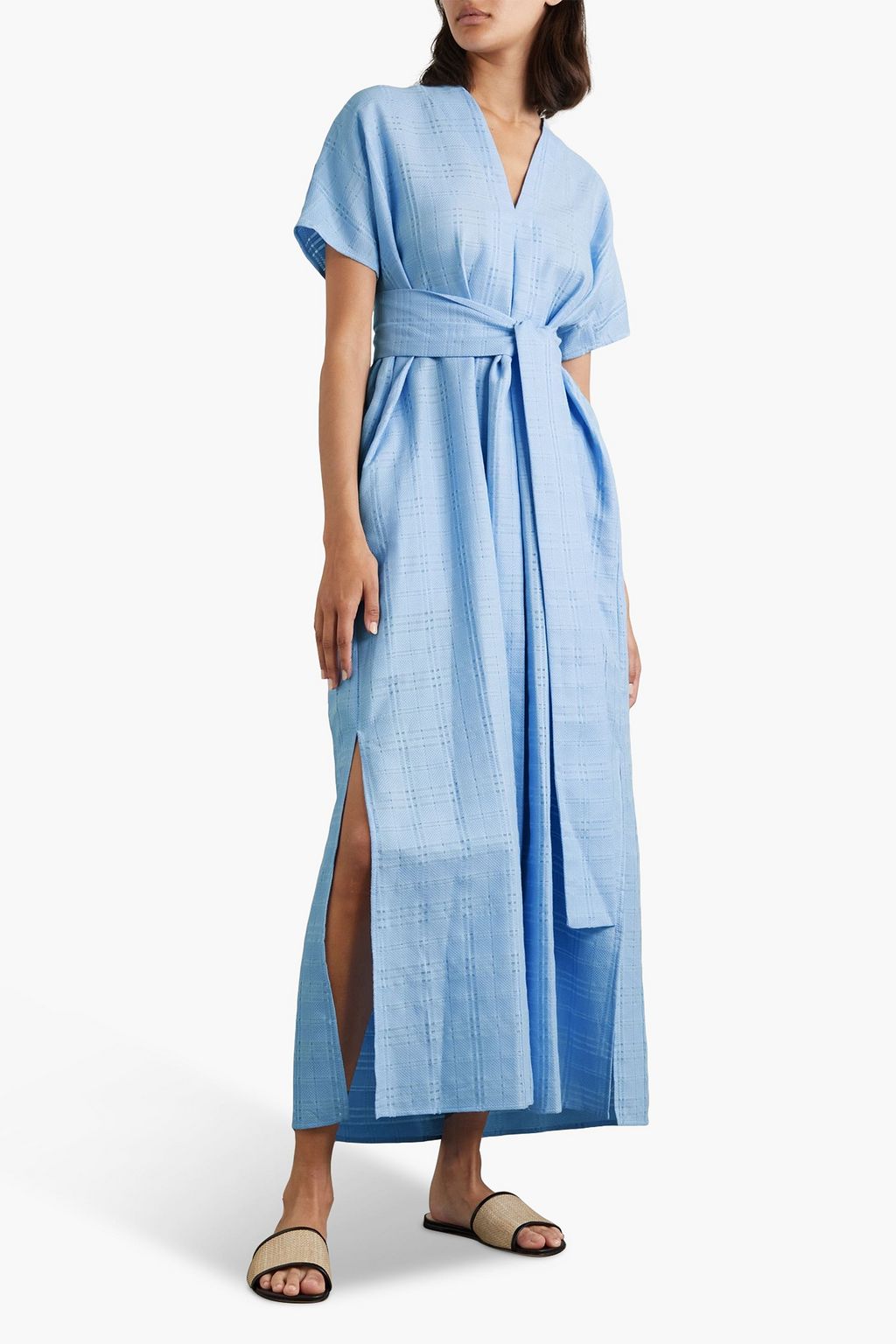 LISA MARIE FERNANDEZ Rosetta belted checked cottonjacquard maxi dress THE