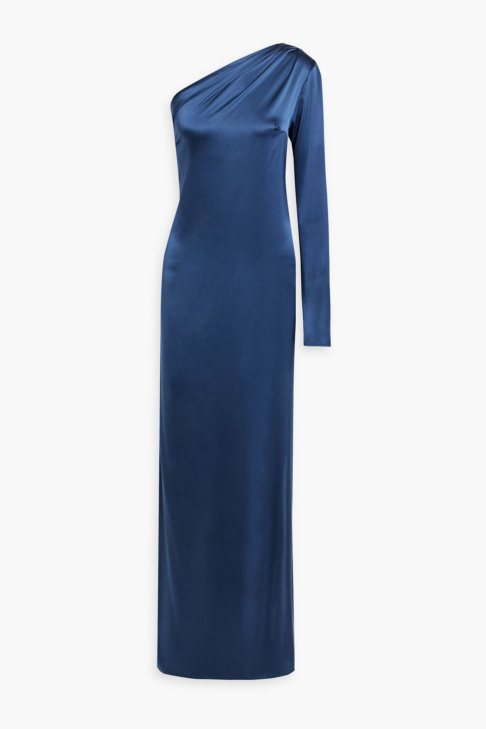 Safiyaa - One-sleeve draped silk-satin maxi dress - Blue
