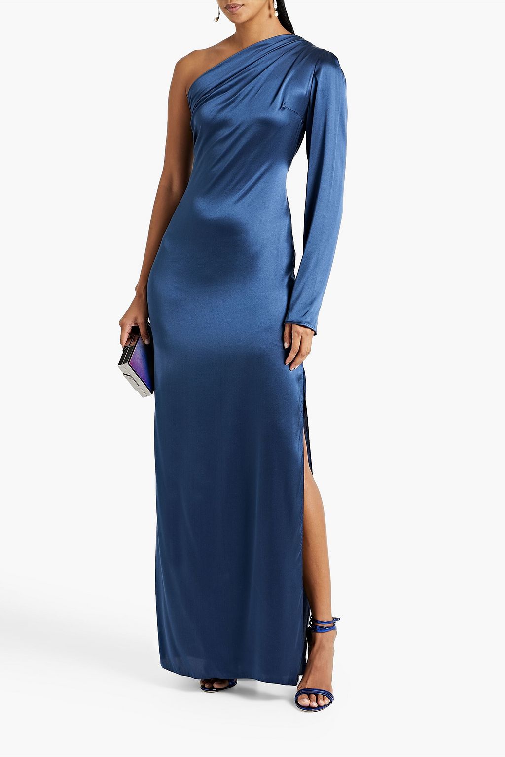 SAFIYAA One-sleeve draped silk-satin maxi dress
