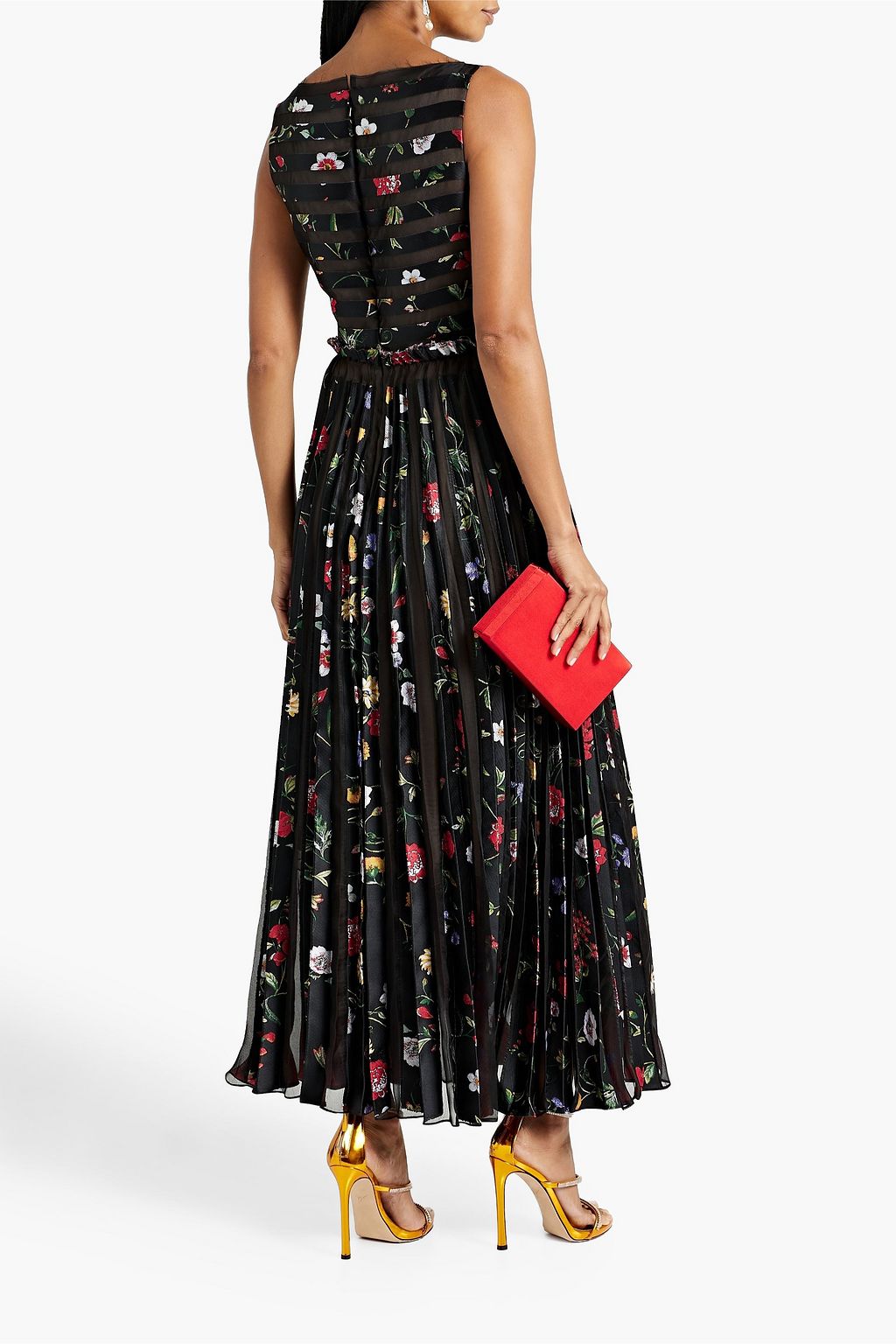 OSCAR DE LA RENTA Pleated floral-jacquard gown