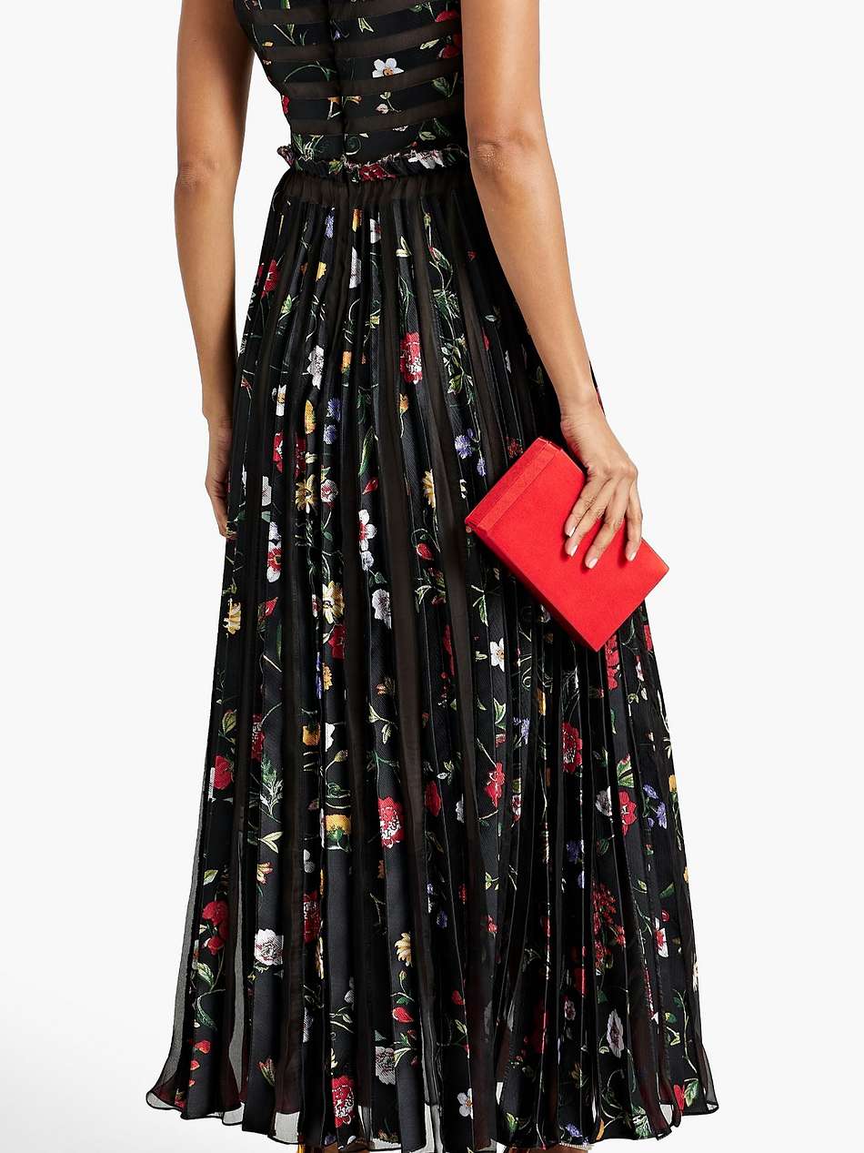 pleated floral-jacquard gown