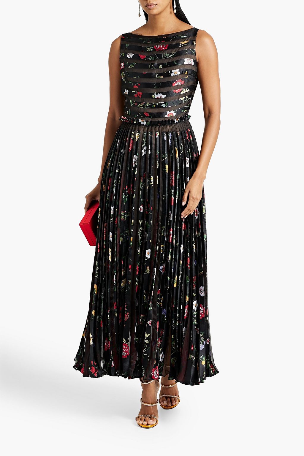 OSCAR DE LA RENTA Pleated floral-jacquard gown