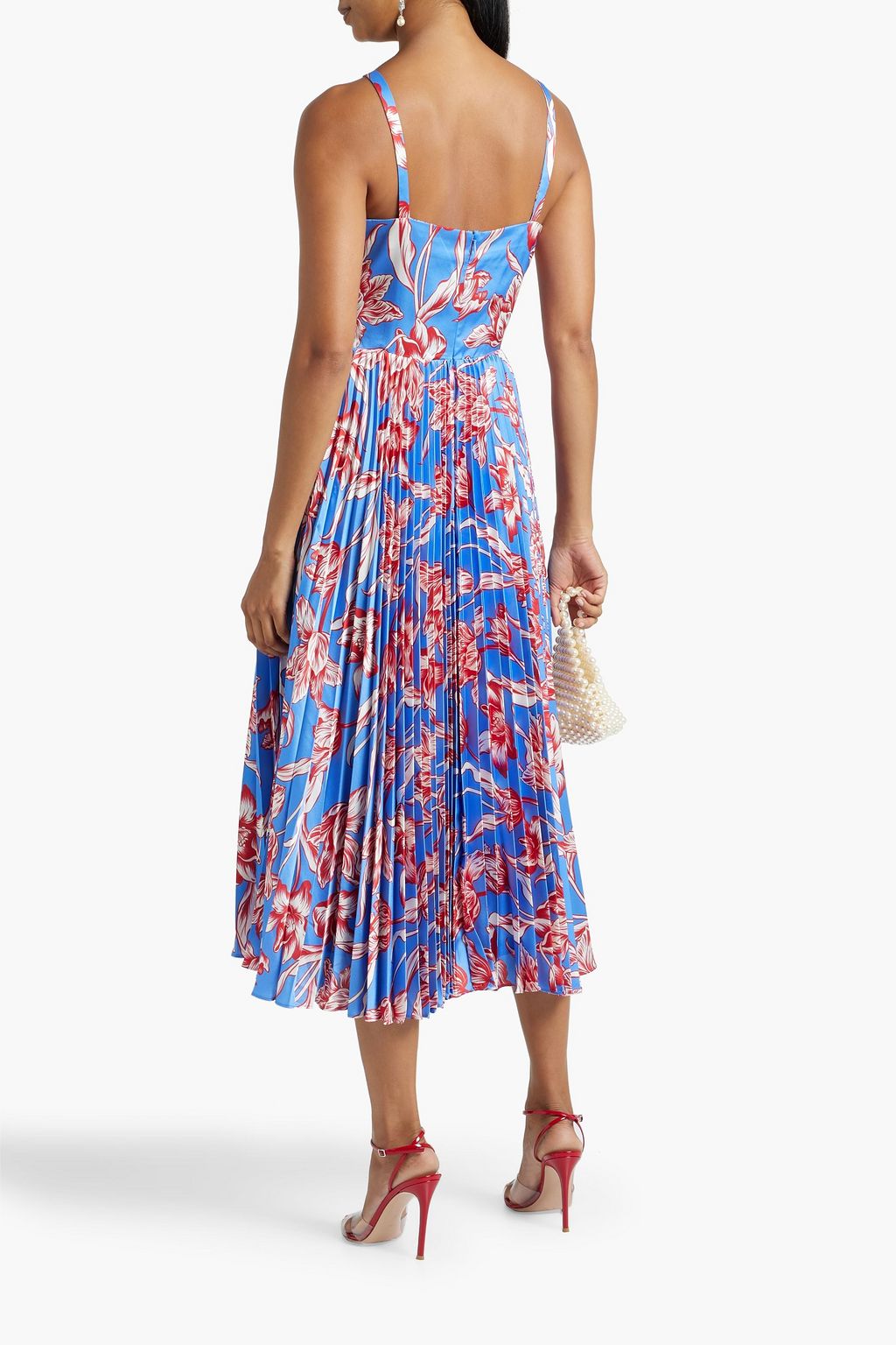 ML MONIQUE LHUILLIER Pleated floral-print satin midi dress