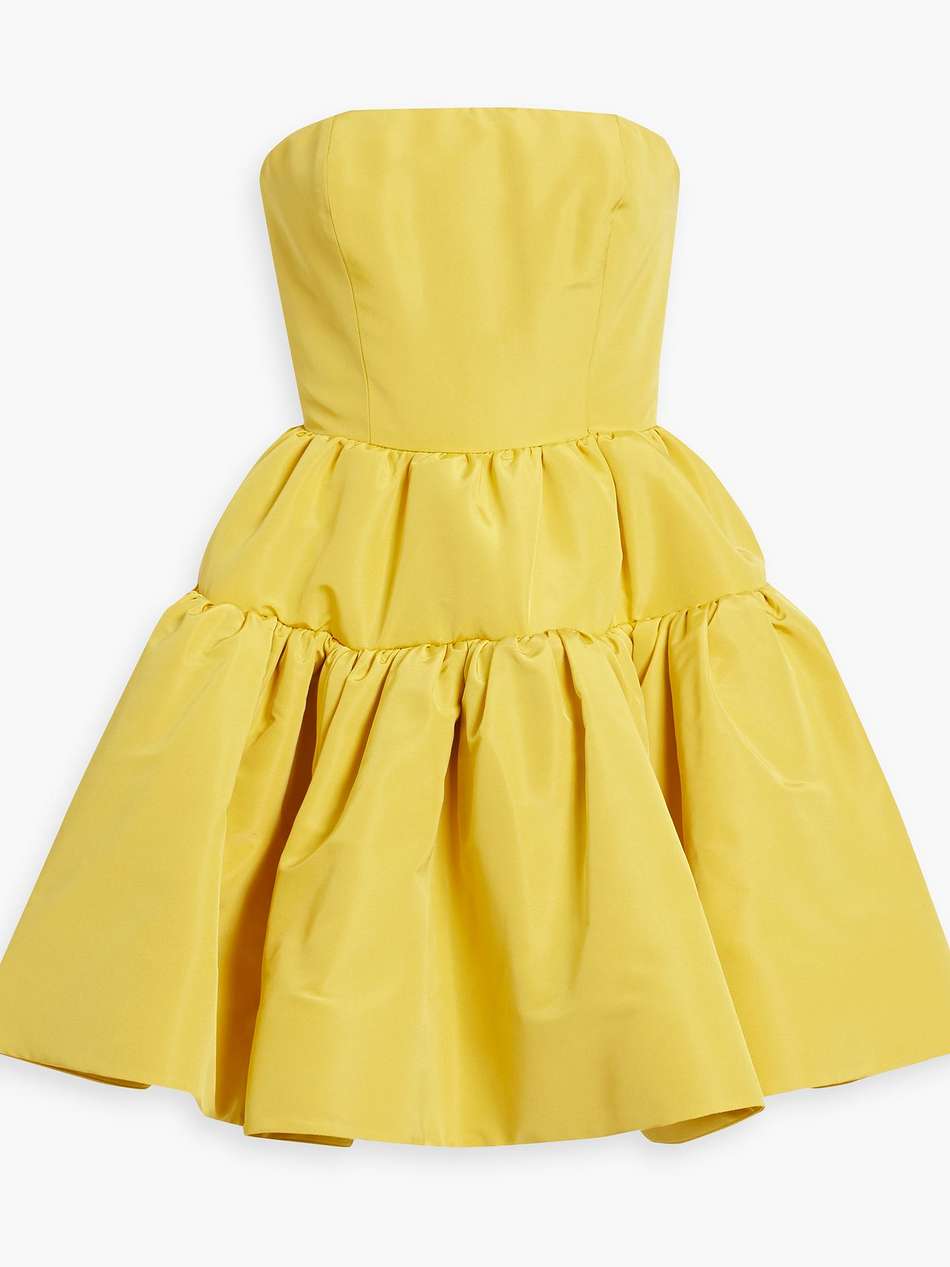 strapless tiered silk-taffeta mini dress