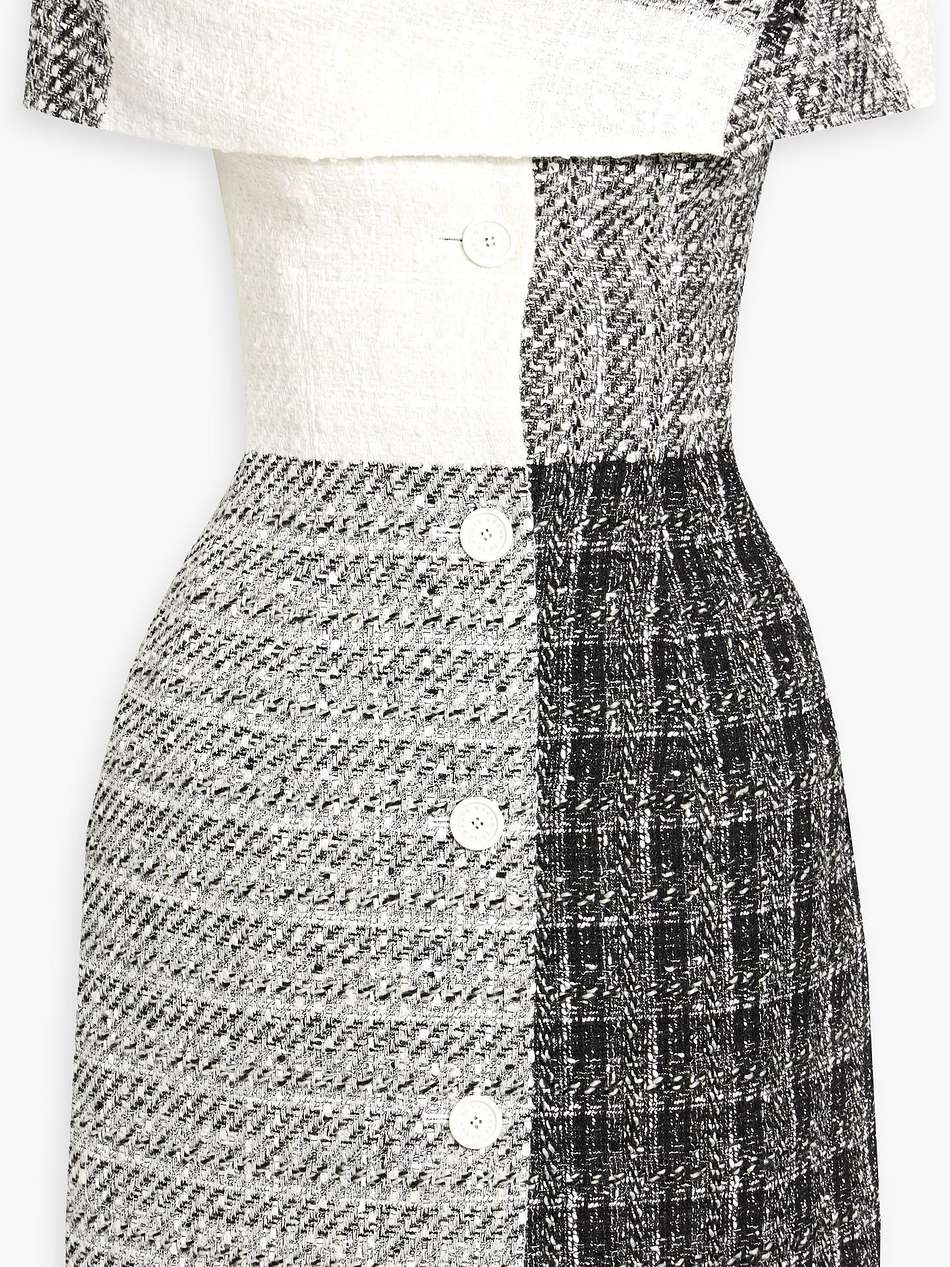 off-the-shoulder tweed mini dress