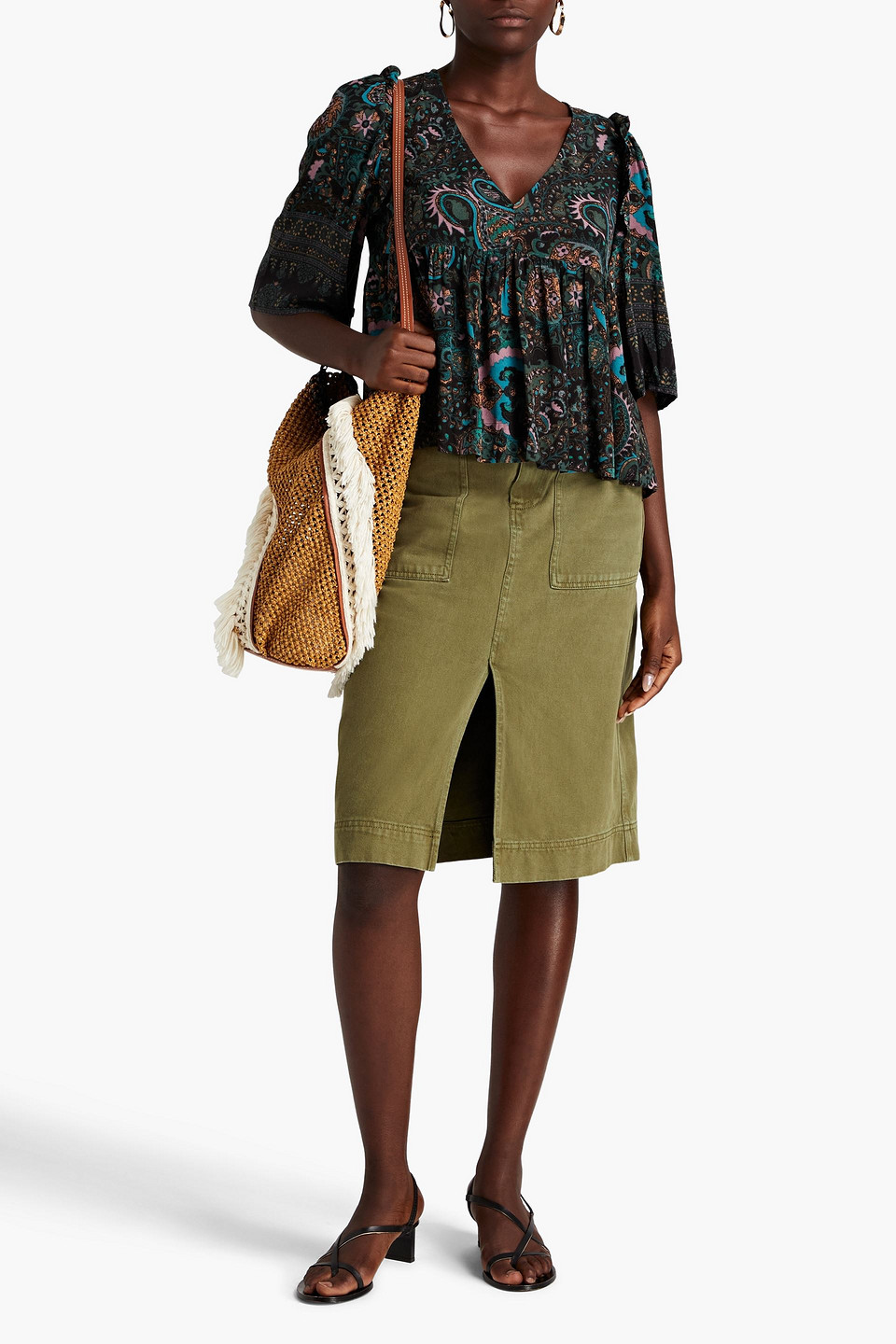 Ba&sh Zarry Paisley-print Crepe Blouse In Black
