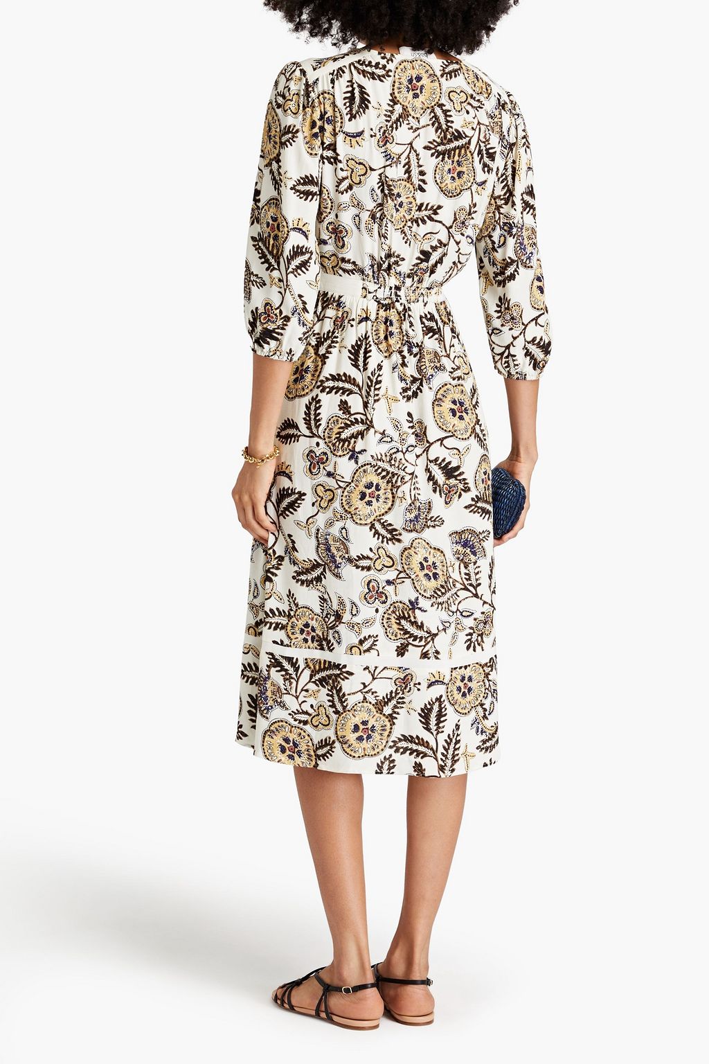 BA&SH Vienne bedrucktes Midikleid aus Crêpe mit Raffung