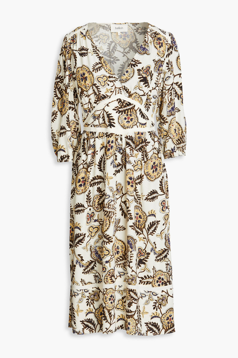 Ba&sh Vienne gathered printed crepe midi dress