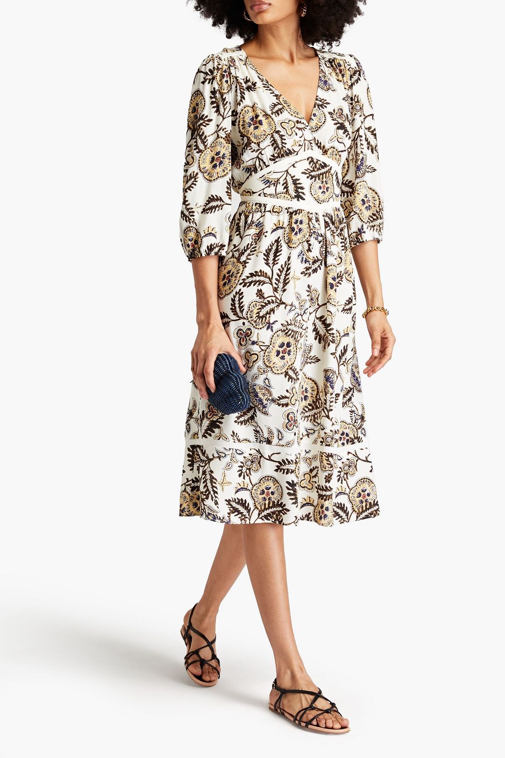 BA&SH Vienne bedrucktes Midikleid aus Crêpe mit Raffung