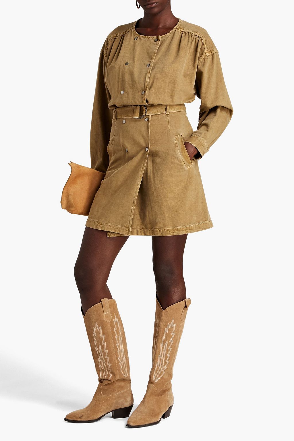 BA&SH Driss Minikleid aus Twill aus einer Baumwoll-Leinenmischung mit Gürtel