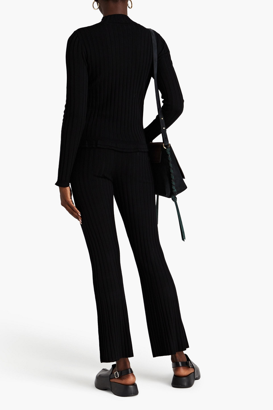 Shop Ba&sh Gimmo Ribbed-knit Straight-leg Pants In Black