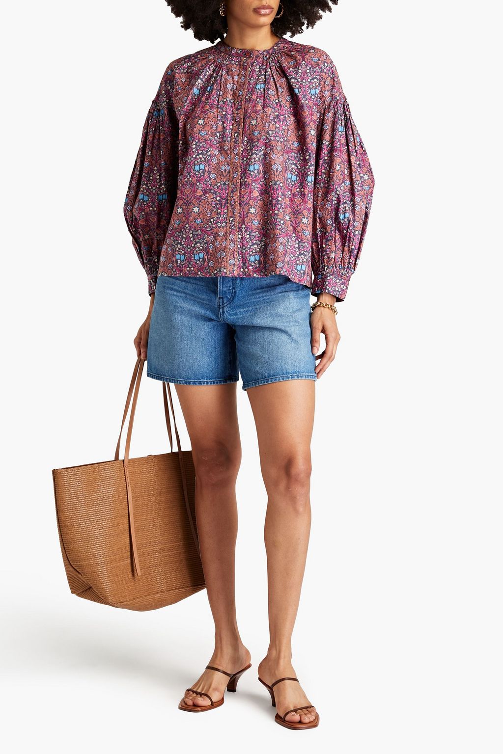 BA&SH Ulysse gathered floral-print cotton-poplin blouse