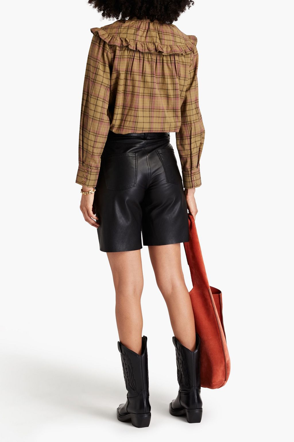 BA&SH Fergus ruffled checked cotton-flannel shirt