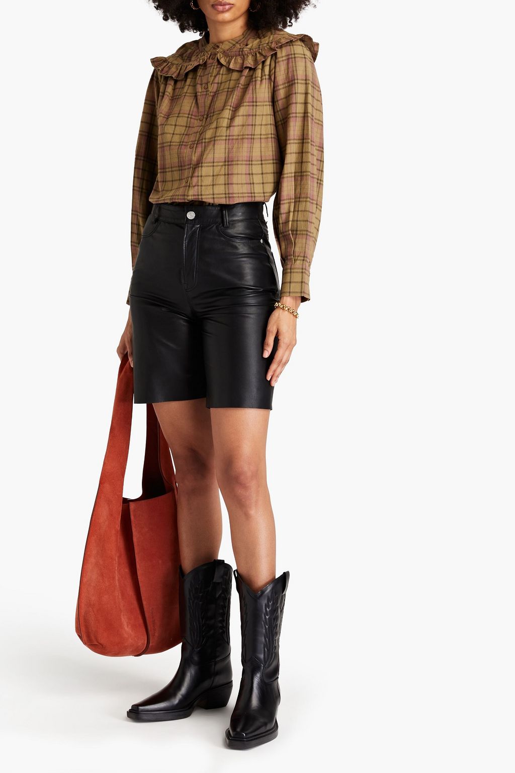 BA&SH Fergus ruffled checked cotton-flannel shirt