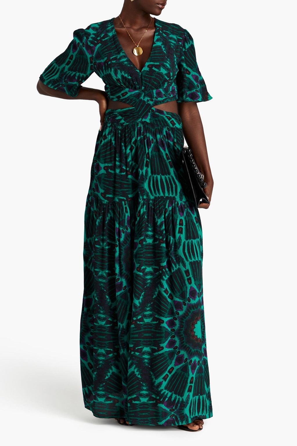 BA&SH Candy Maxikleid aus Krepon mit Print und Cut-outs