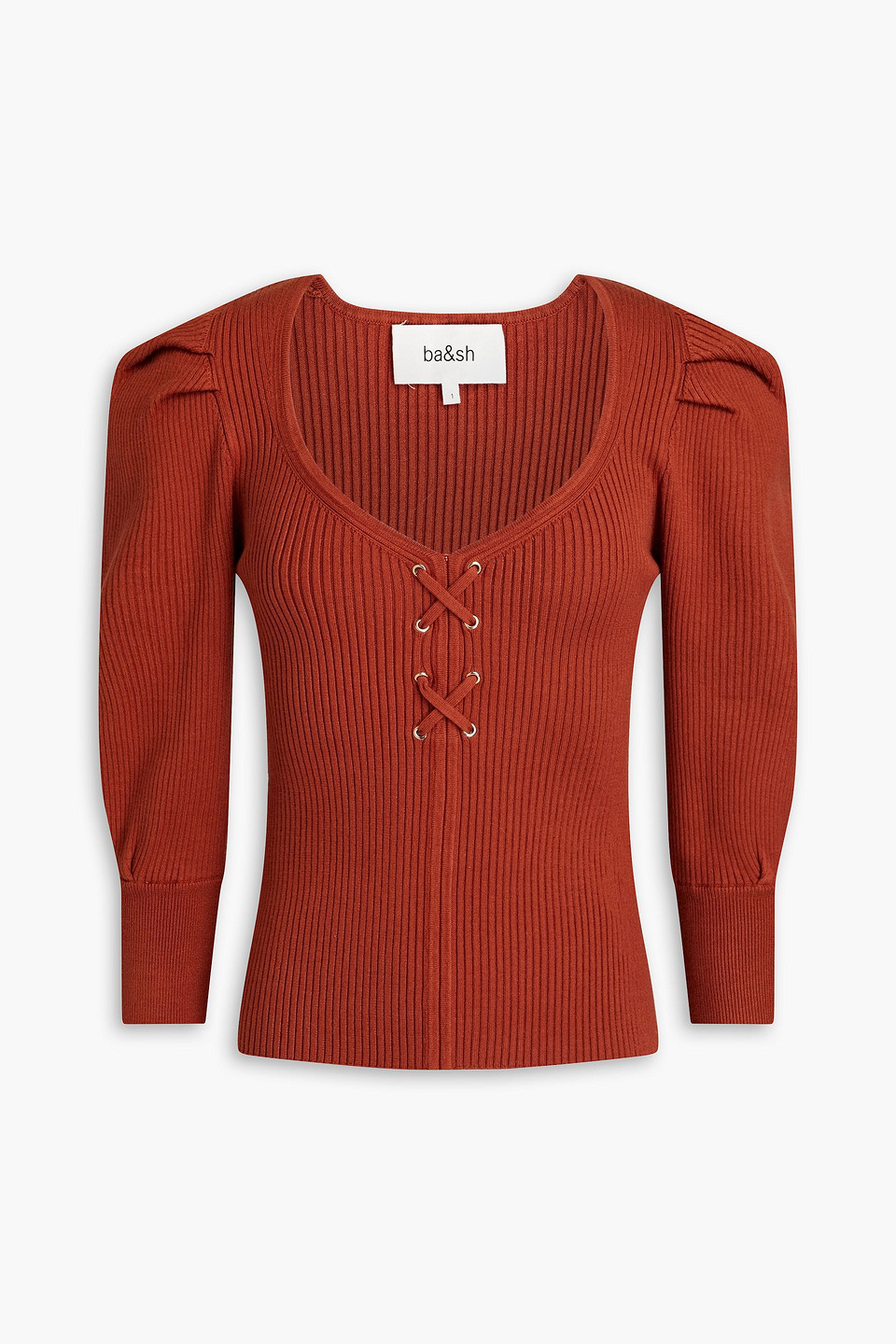 Ba&sh Boby lace-up ribbed EcoVero™-blend sweater