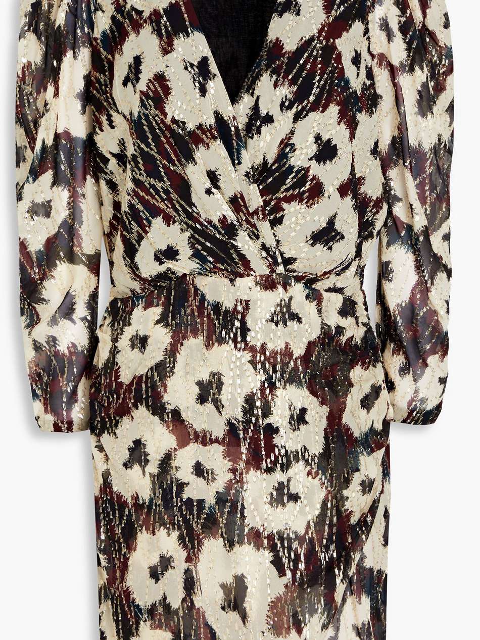 kivy wrap-effect metallic fil coupé chiffon mini dress