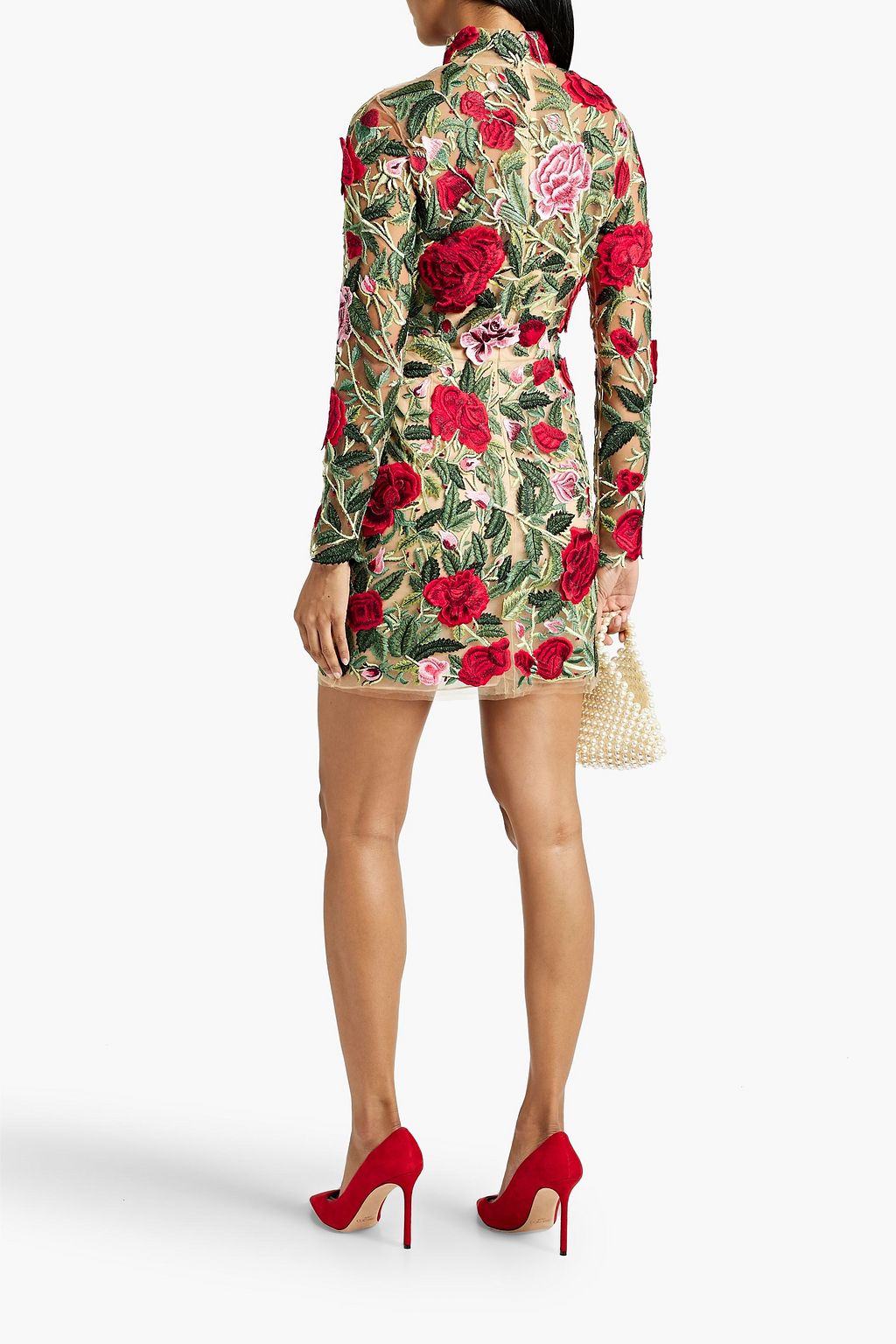 OSCAR DE LA RENTA Floral-appliquéd tulle mini dress