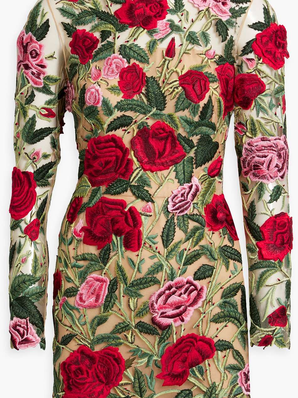 floral-appliquéd tulle mini dress