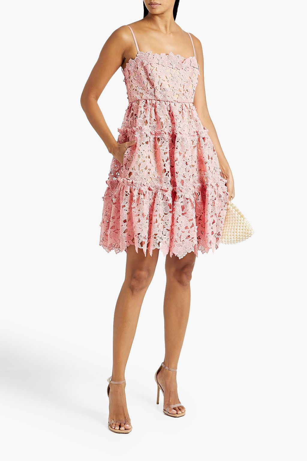 OSCAR DE LA RENTA ギピュールレース ミニワンピース ティアード