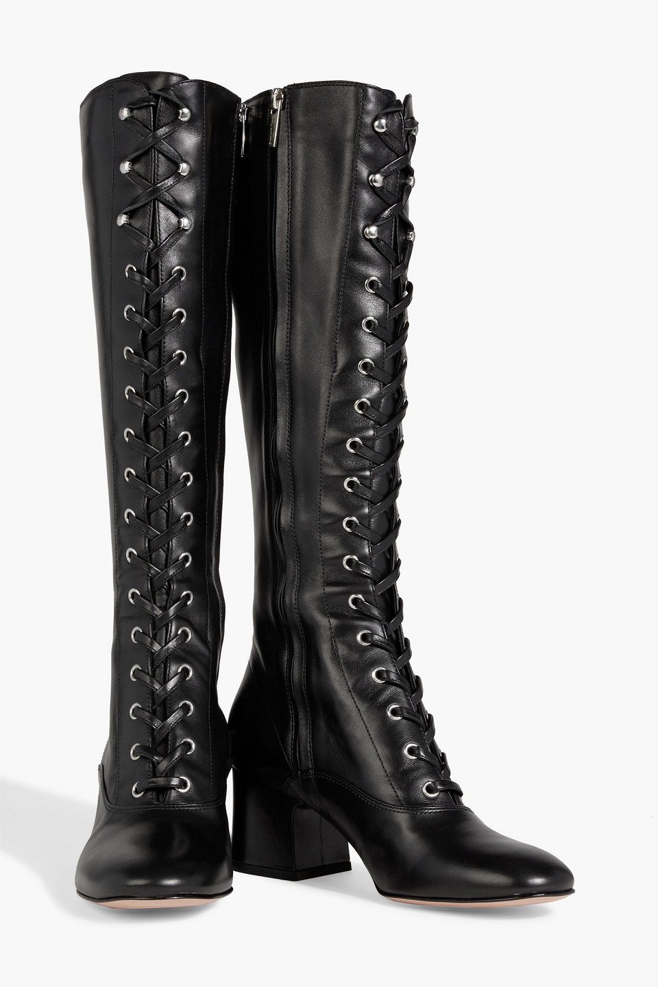 Gianvito Rossi Lace-up Leather Knee Boots In Black