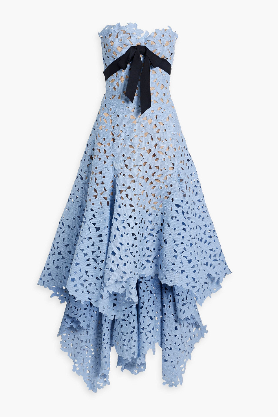 oscar de la renta blue lace dress Asymmetric floral embroidered cocktail dress in blue - Oscar De La Renta
