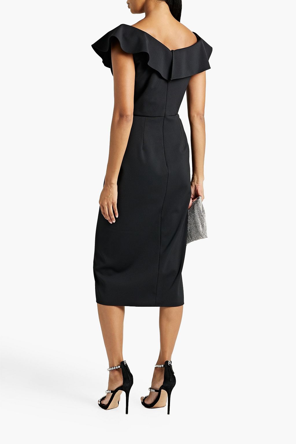 OSCAR DE LA RENTA Wrap-effect ruffled grain de poudre midi dress