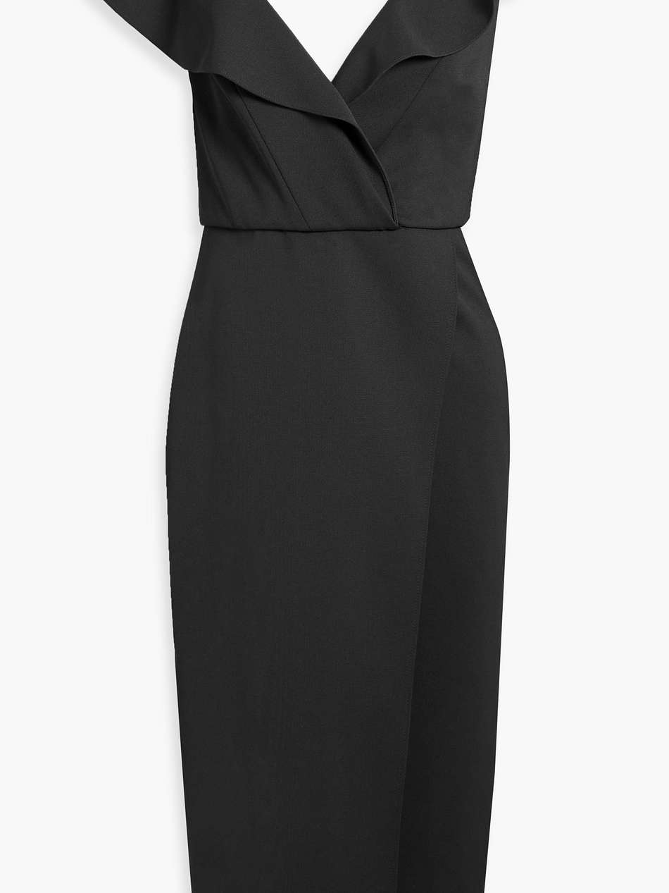 wrap-effect ruffled grain de poudre midi dress