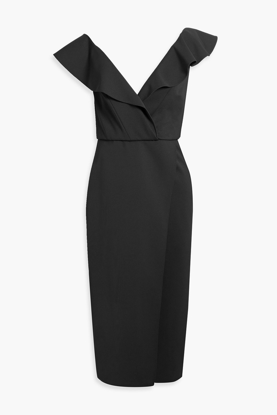 Oscar de la Renta Off-the-shoulder wrap-effect grain de poudre midi dress
