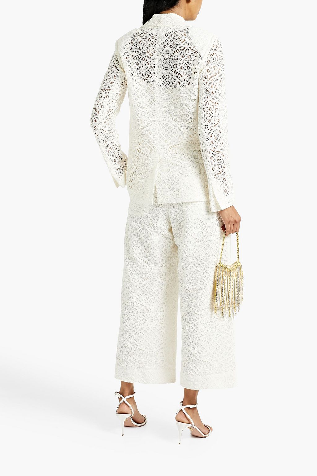 OSCAR DE LA RENTA Cropped Hose mit weitem Bein aus Guipure-Spitze aus einer Baumwollmischung