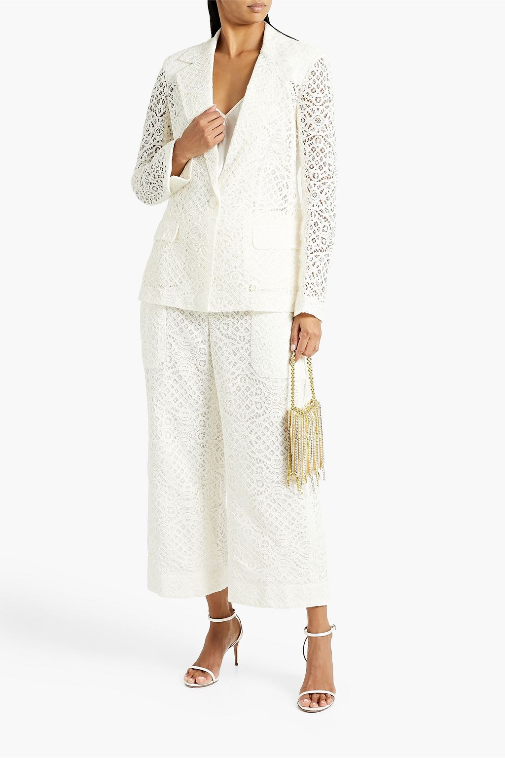 OSCAR DE LA RENTA Cropped Hose mit weitem Bein aus Guipure-Spitze aus einer Baumwollmischung
