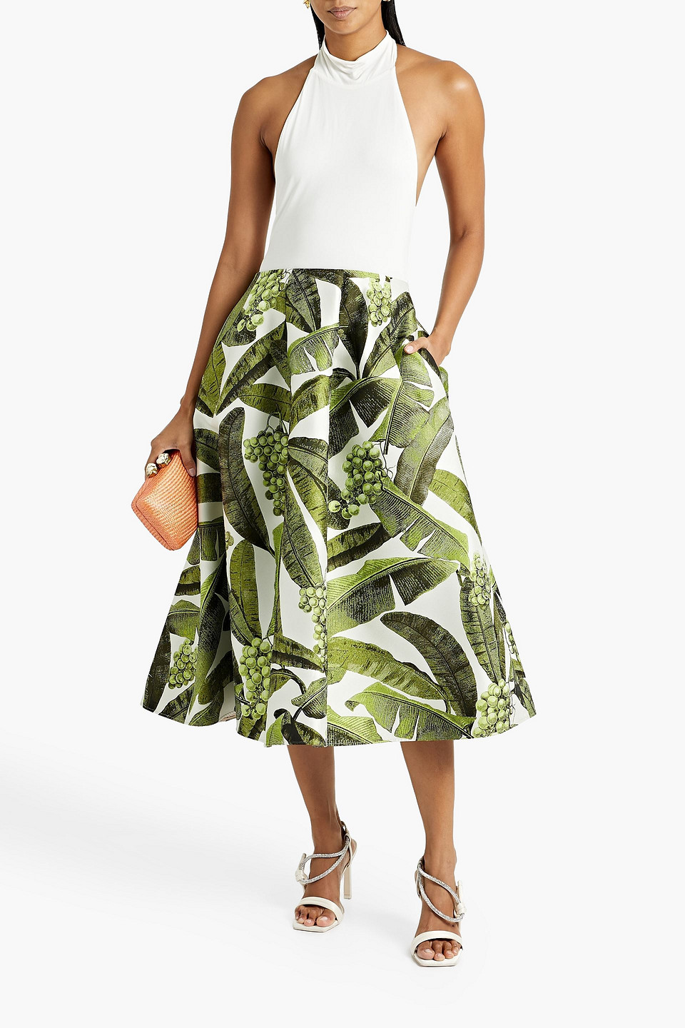Oscar De La Renta Jacquard Midi Skirt In Leaf Green