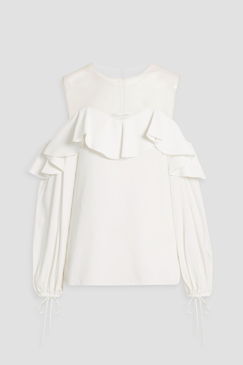 Oscar De La Renta Tulle-trimmed Ruffled Crepe Top In Ivory