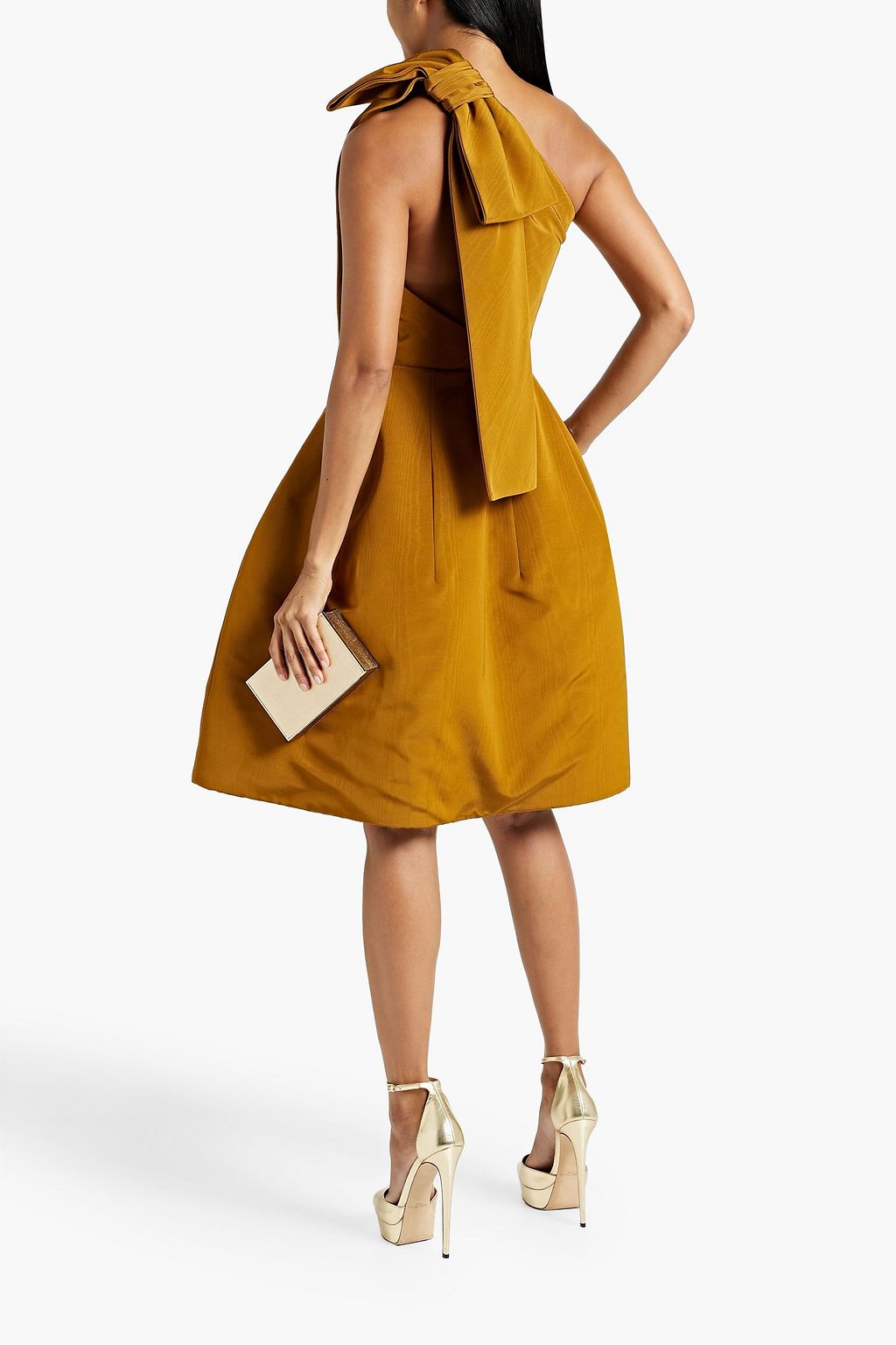 OSCAR DE LA RENTA One-shoulder bow-embellished cotton-blend moire dress