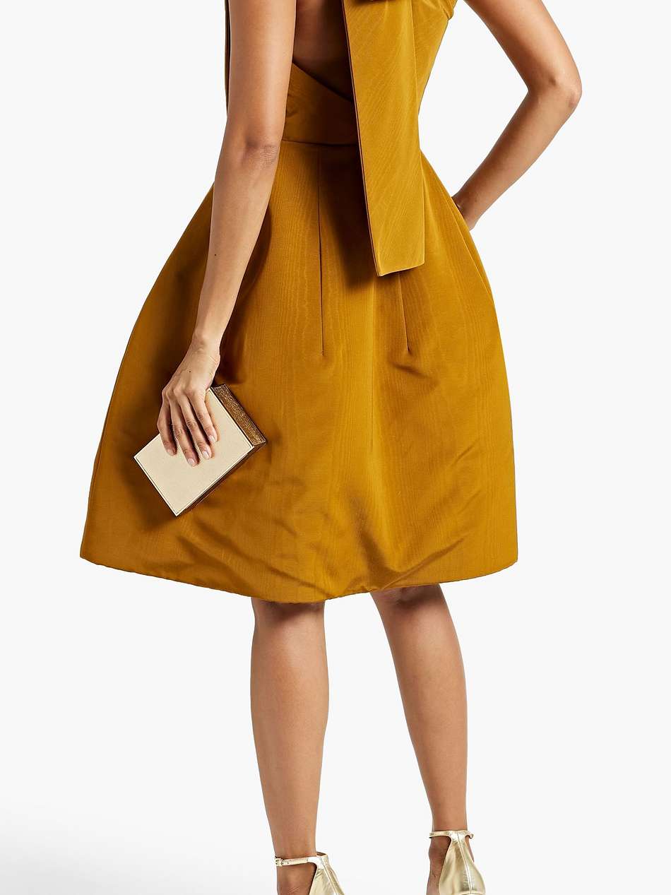 one-shoulder bow-detailed cotton-blend moire dress
